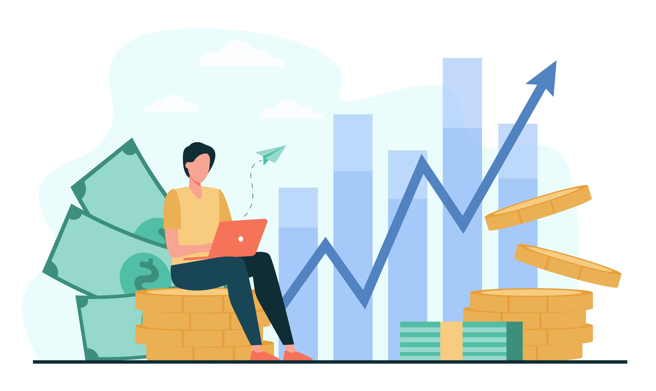 Investor with laptop monitoring growth of dividends Investor with laptop monitoring growth of dividends