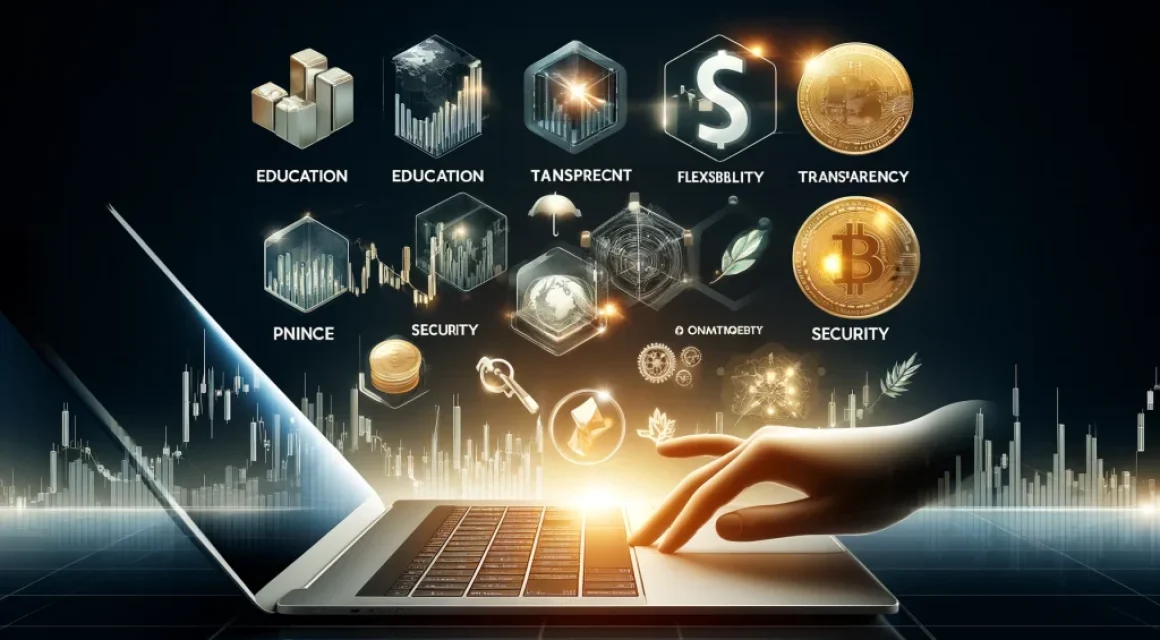 DALL·E 2024-06-04 14.49.07 - An image representing the benefits of using online brokers and investing. The image includes elements such as a stock market chart, forex symbols, com Proč využívat služby online brokerů a proč investovat
